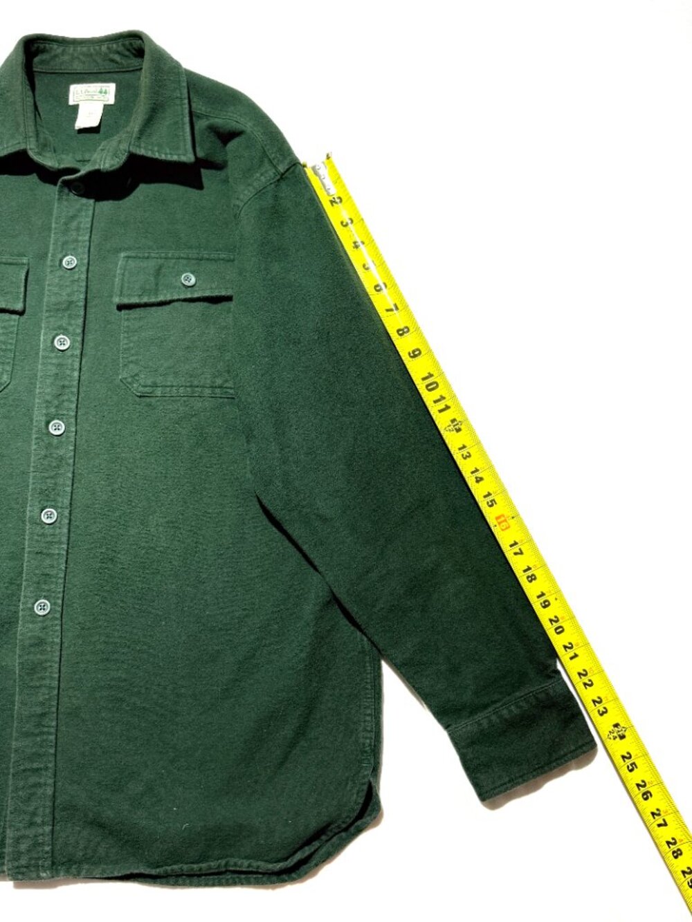 L.L. Bean Mens Heavy Cotton Shirt Large Green Long Sleeve Chamois Cloth - Picture 6 of 7